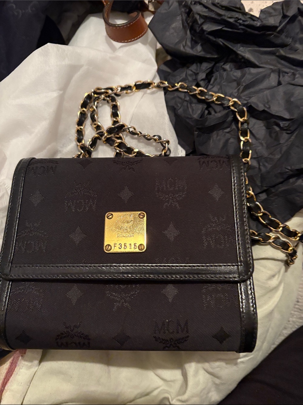 Mcm sure and leather black crossbody